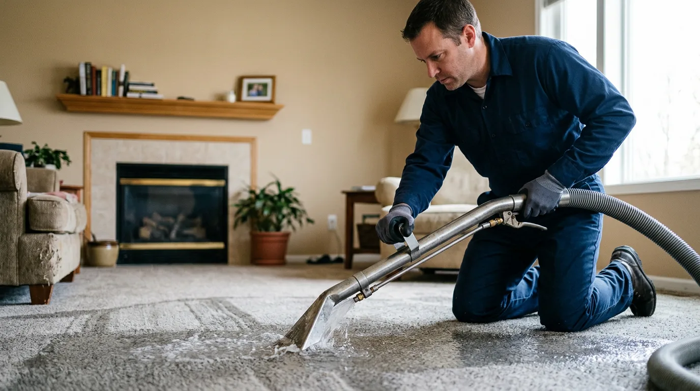 Water damage restoration technician working near Castleton, VT